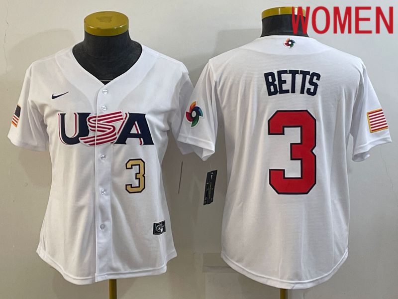 Women 2023 World Cub USA #3 Betts White Nike MLB Jersey5